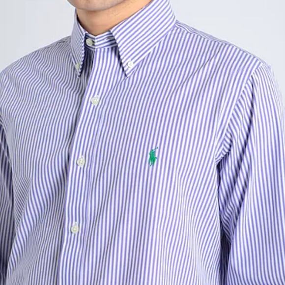 Ralph Lauren Men’s Custom Fit Oxford Purple White Striped Green Signature Pony… - Picture 1 of 12